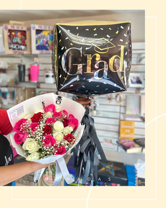 Combo rosas y globo grad