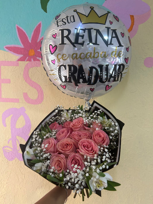 ramo 12 rosas con globo